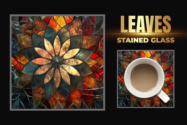 Leaves Stained Glass Square Coaster