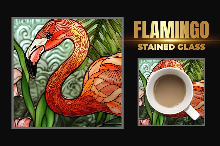 Flamingo Stained Glass Square Coaster example image 1