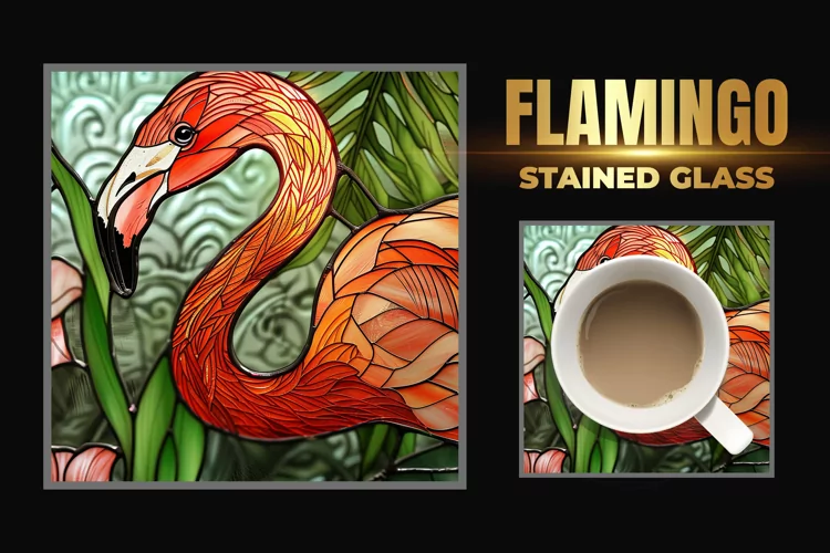 Flamingo Stained Glass Square Coaster
