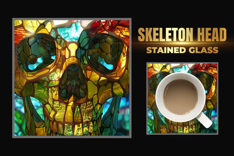 Skeleton Head Stained Glass Square Coaster