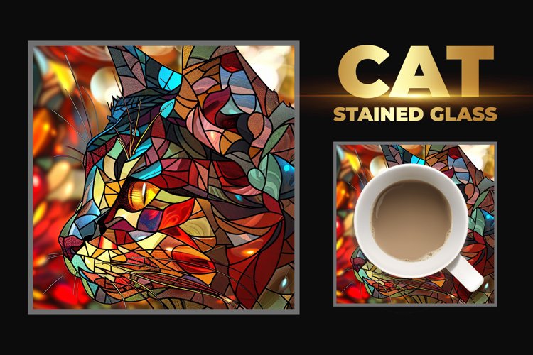 Cat Stained Glass Square Coaster
