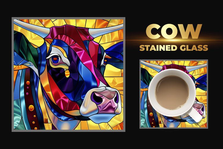 Cow Stained Glass Square Coaster example image 1