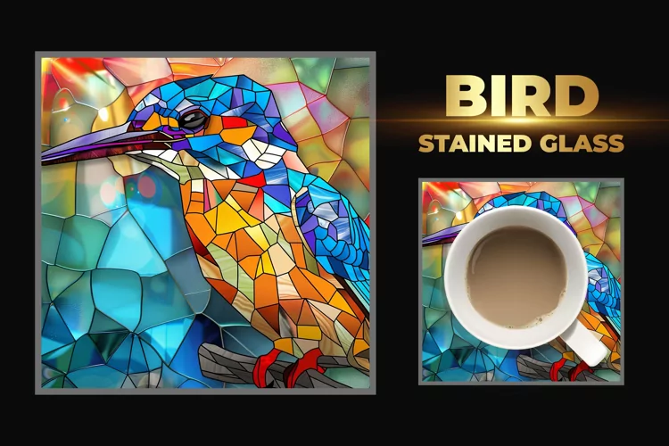 Bird Stained Glass Square Coaster