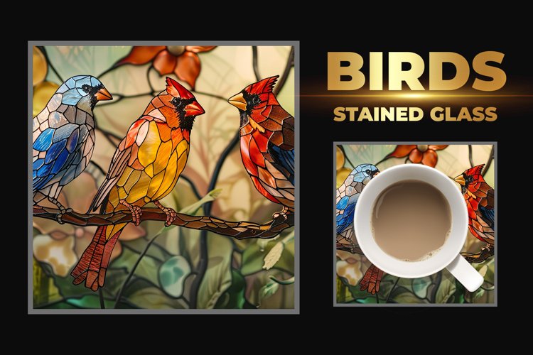 Bird Stained Glass Square Coaster