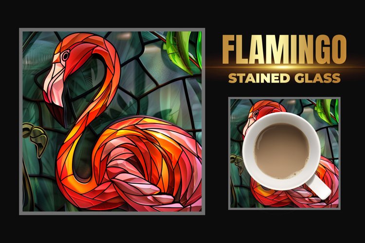 Flamingo Stained Glass Square Coaster example image 1