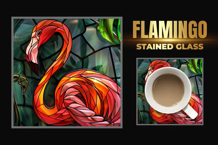 Flamingo Stained Glass Square Coaster
