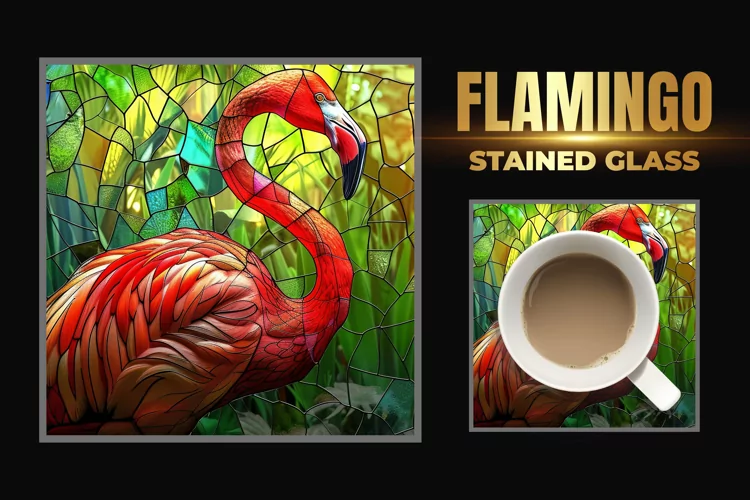Flamingo Stained Glass Square Coaster