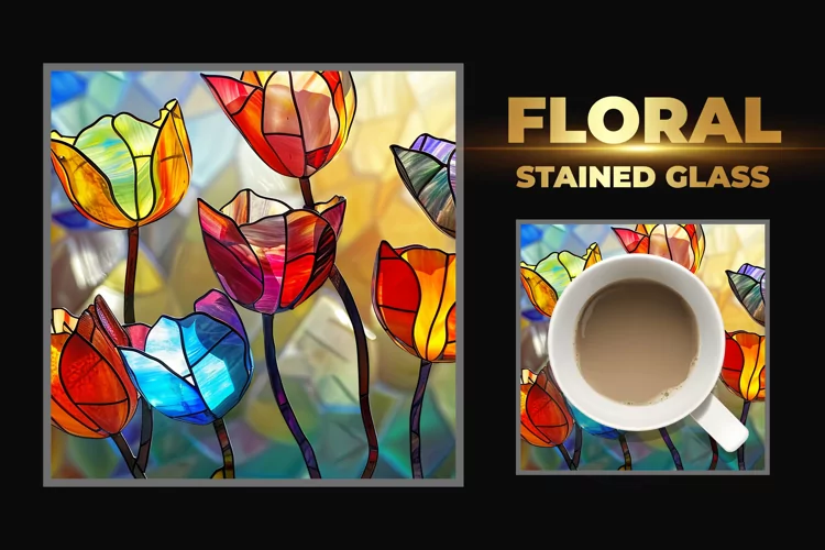 Floral Stained Glass Square Coaster