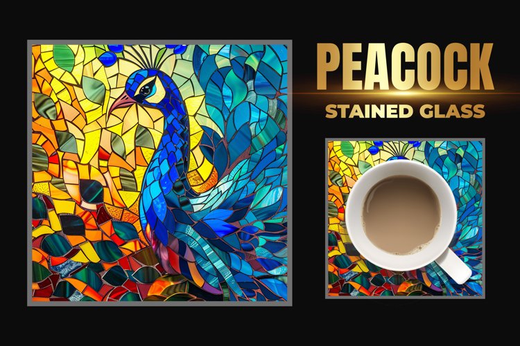 Peacock Stained Glass Square Coaster example image 1