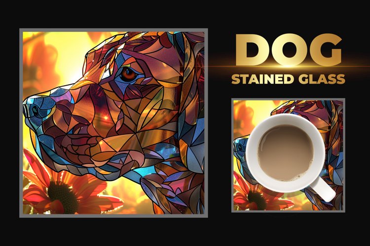 Dog Stained Glass Square Coaster example image 1