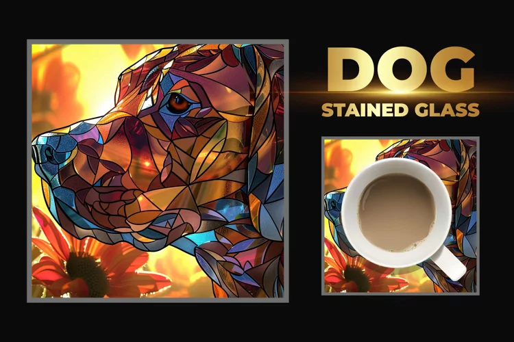 Dog Stained Glass Square Coaster