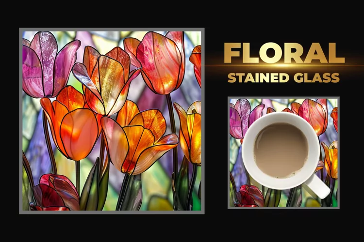 Floral Stained Glass Square Coaster