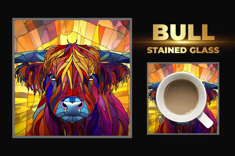 Bull Stained Glass Square Coaster