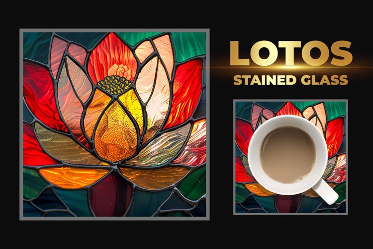 Lotos Stained Glass Square Coaster example image 1