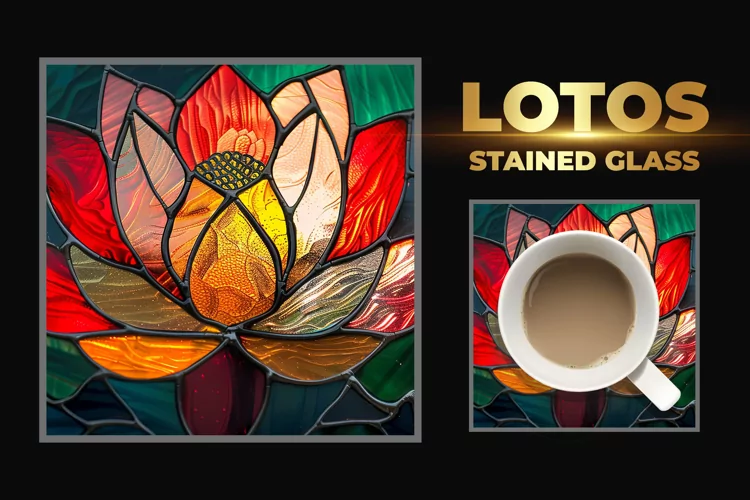 Lotos Stained Glass Square Coaster