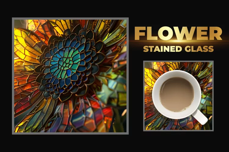 Flower Stained Glass Square Coaster