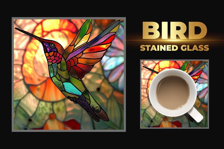 Bird Stained Glass Square Coaster example image 1