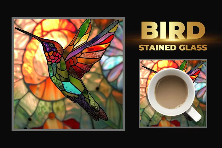Bird Stained Glass Square Coaster