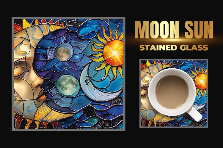 Moon Sun Stained Glass Square Coaster