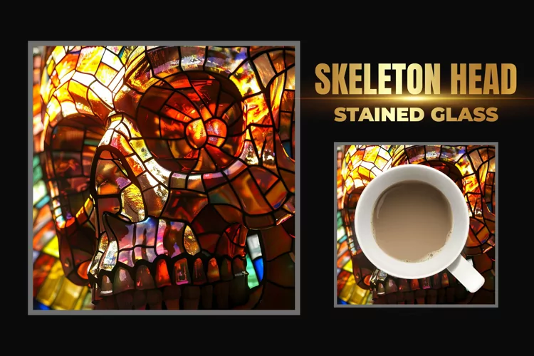 Skeleton Head Stained Glass Square Coaster