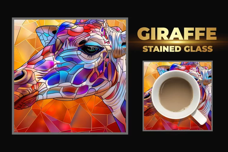 Giraffe Stained Glass Square Coaster