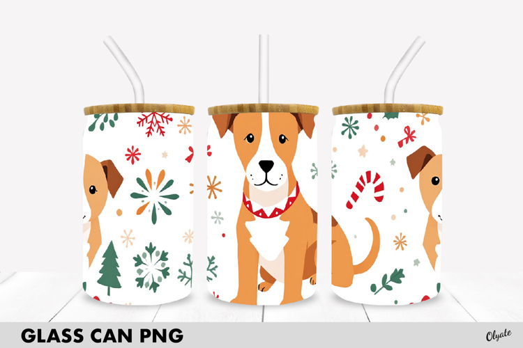 Christmas Dog 16 OZ Glass Can Wrap PNG