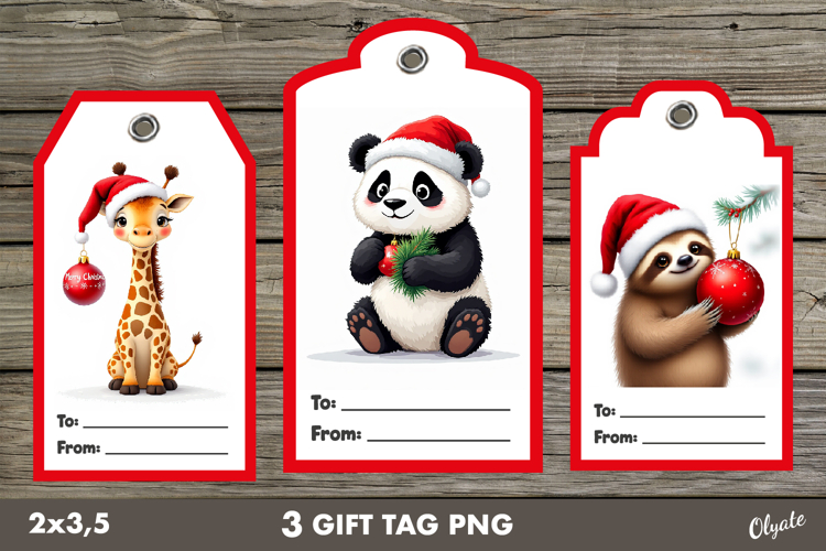 Christmas Gift Tag PNG. Cute Animal Christmas Labels PNG