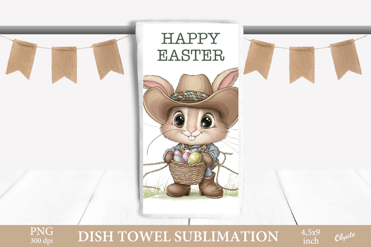 Easter Bunny Dish Towel PNG. Western Bunny Sublimation