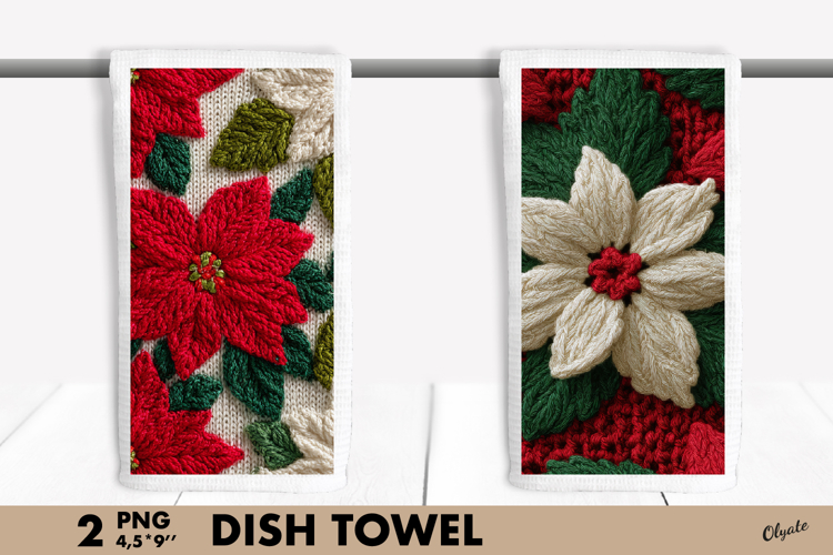 Crochet Poinsettia, Christmas Dish Towel Design PNG