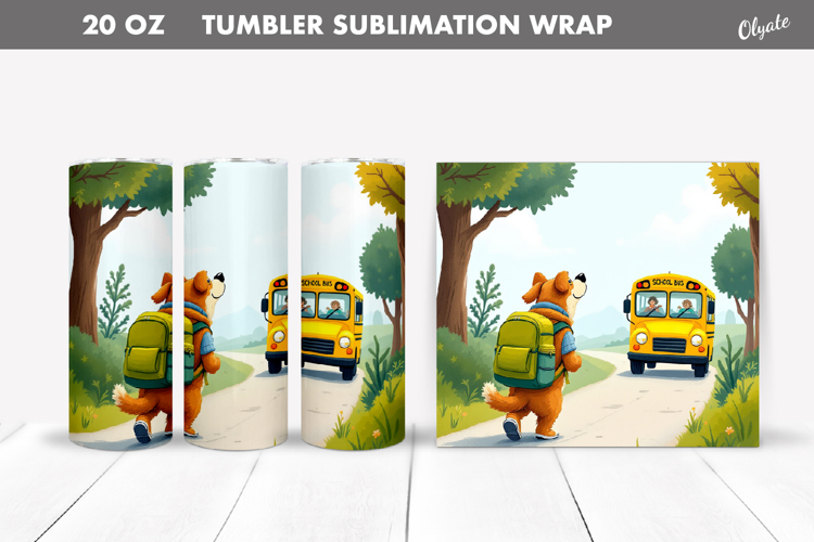 Back to School Tumbler Wrap. Cheerful Dog PNG