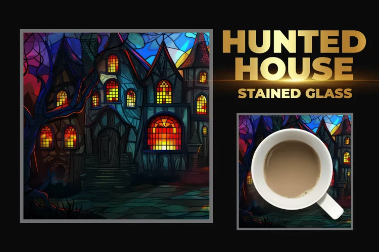 Hunted House Stained Glass Square Coaster
