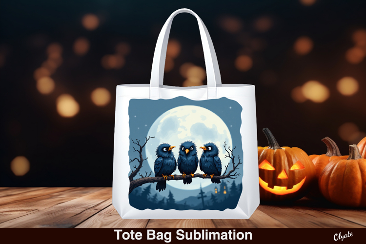 Crows with Moon Sublimation. Halloween Tote Bag PNG