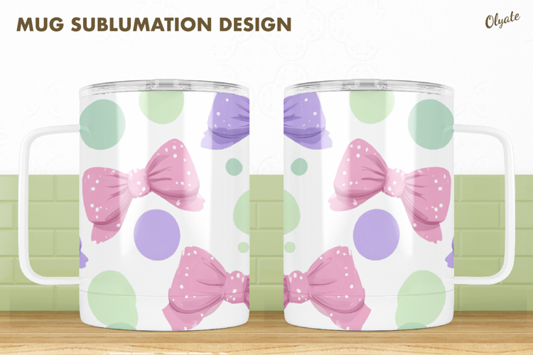 Pastel Colors Mug Sublimation Design, Bow Mug PNG