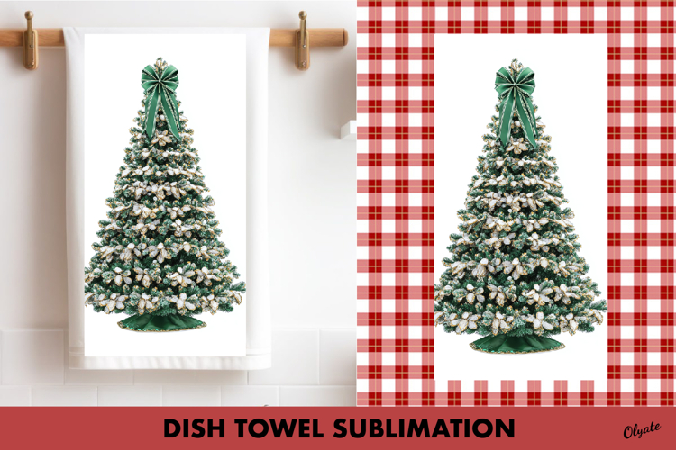 Christmas Dish Towel PNG. Jeweled Christmas Tree Sublimation
