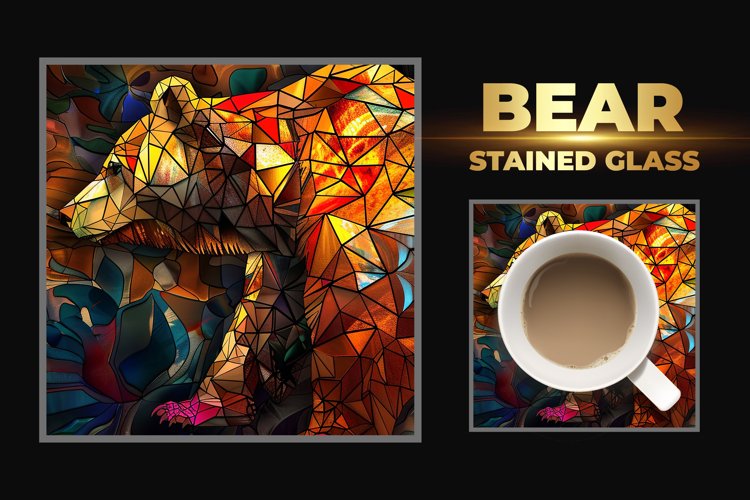 Bear Stained Glass Square Coaster