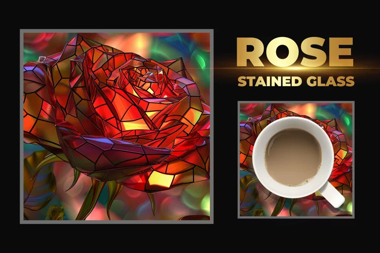 Rose Stained Glass Square Coaster