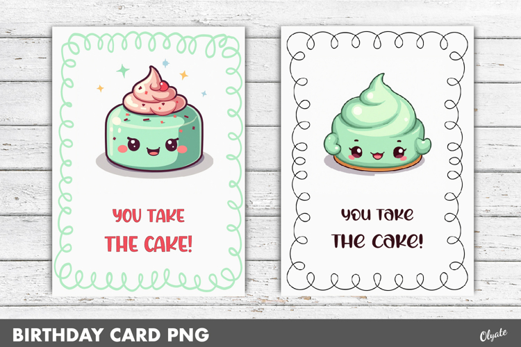 Birthday Greeting Card PNG. Cute Kawaii Card