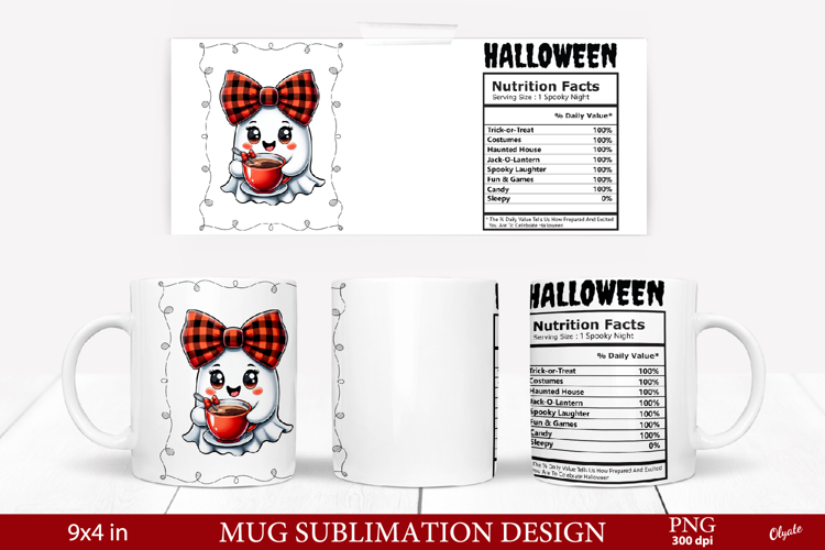 Mug Ghost Sublimation PNG. Halloween Mug Wrap