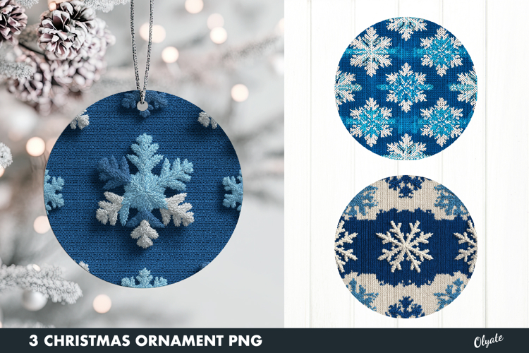 Knitting Blue Ornament Sublimation PNG