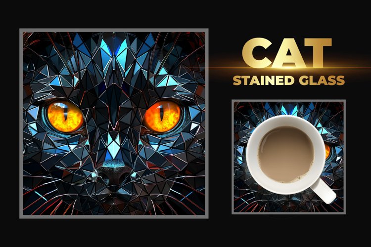 Cat Stained Glass Square Coaster
