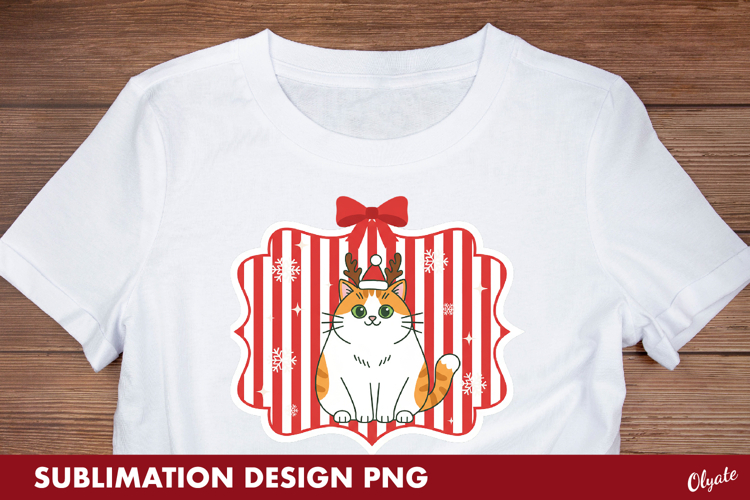 Christmas Cat, Tshirt Postage Stamp Sublimation PNG