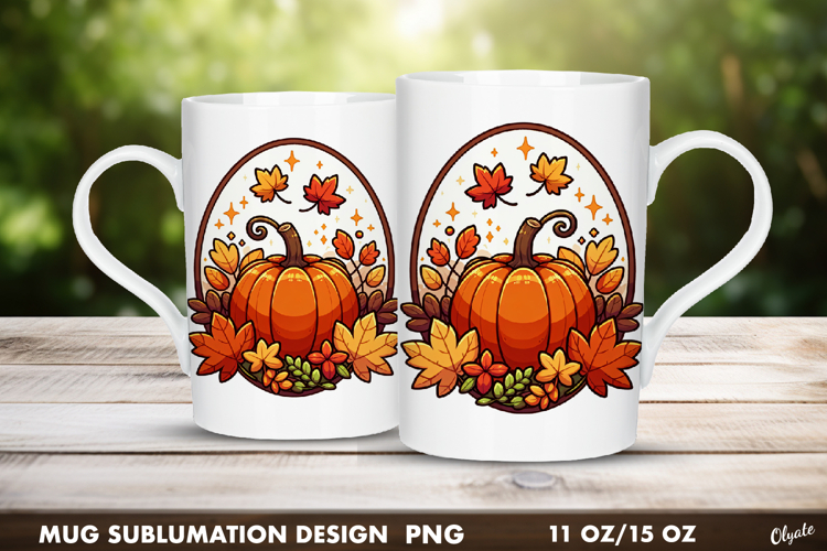 Autumn Mug Wrap. Fall Frame Sublimation PNG