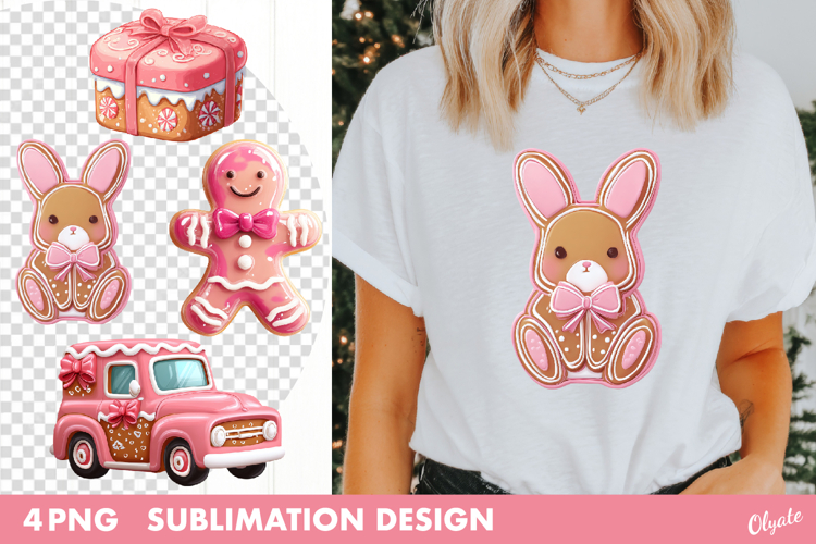 Gingerbread Sublimation. Pink Christmas Sublimation PNG