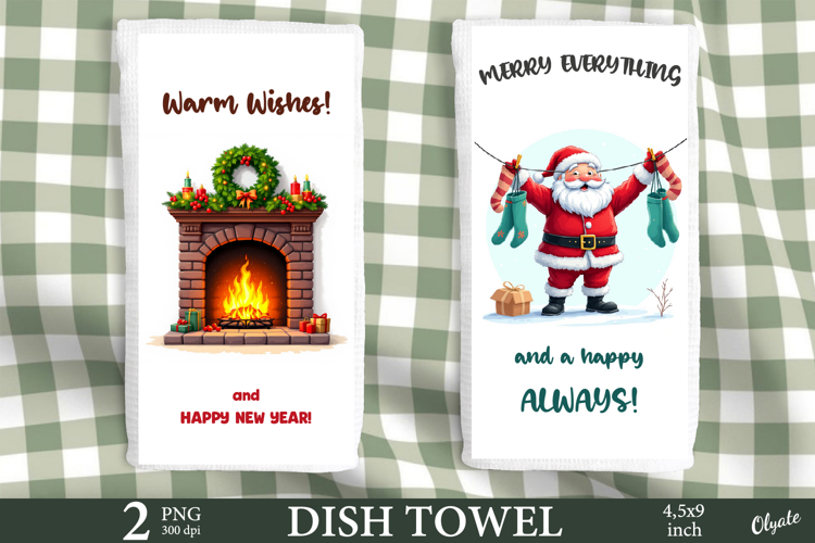 XMAS Dish Towel Sublimation PNG, Kitchen Towel PNG