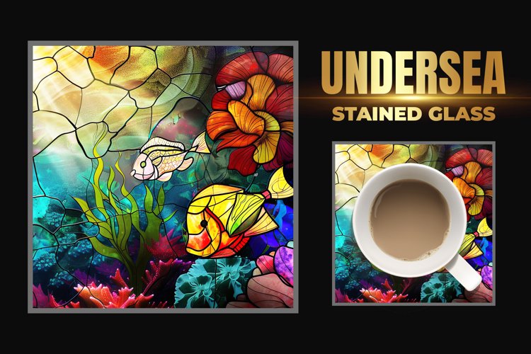 Undersea Stained Glass Square Coaster example image 1