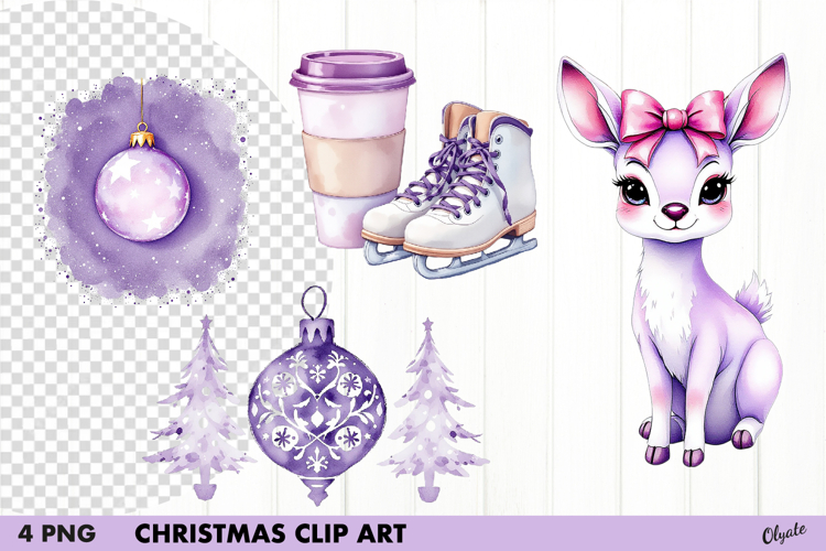 Watercolor Lilac Christmas Clipart PNG