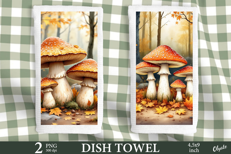Mushroom Dish Towel Sublimation. Fall Dish Towel Sublimation