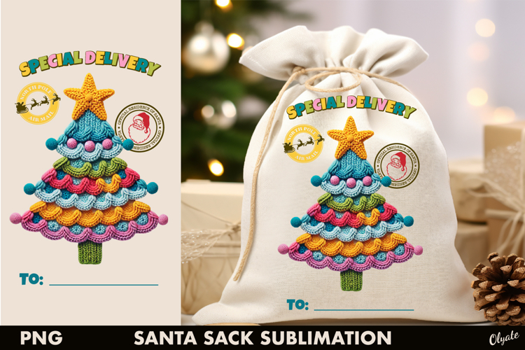 Santa Sack Sublimation, Knitting Chrismas Tree PNG