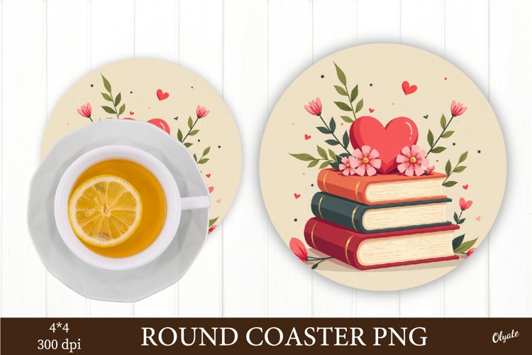 Book Sublimation PNG. Valentine Round Coaster