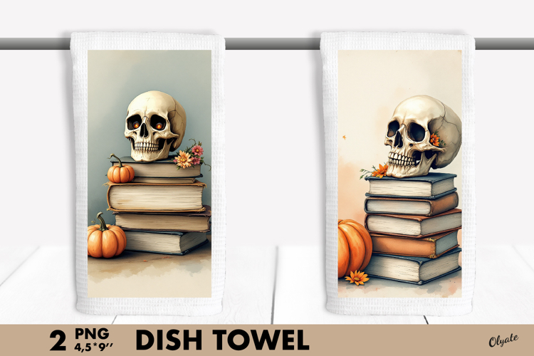 Vintage Book Stack, Halloween Dish Towel Sublimation PNG